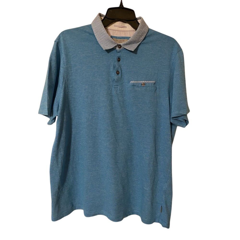 Ted Baker Polo Shirt London Sky Blue Solid Men's Short Sleeve Size 6 Golf